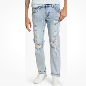 True Religion Geno Relaxed Slim Straight Jean Light Green stitch Men 34 X 32 NEW